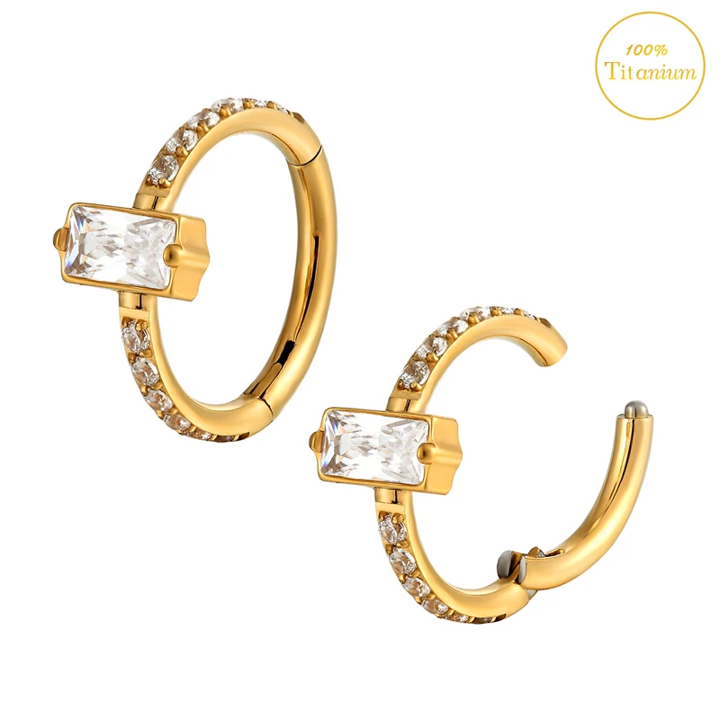 F136 Titanium Earrings Square Zircon Hight Segment Hoop Septum Piercing Nose Ring Cartilage Tragus Helix Piercing Jewelry 16G