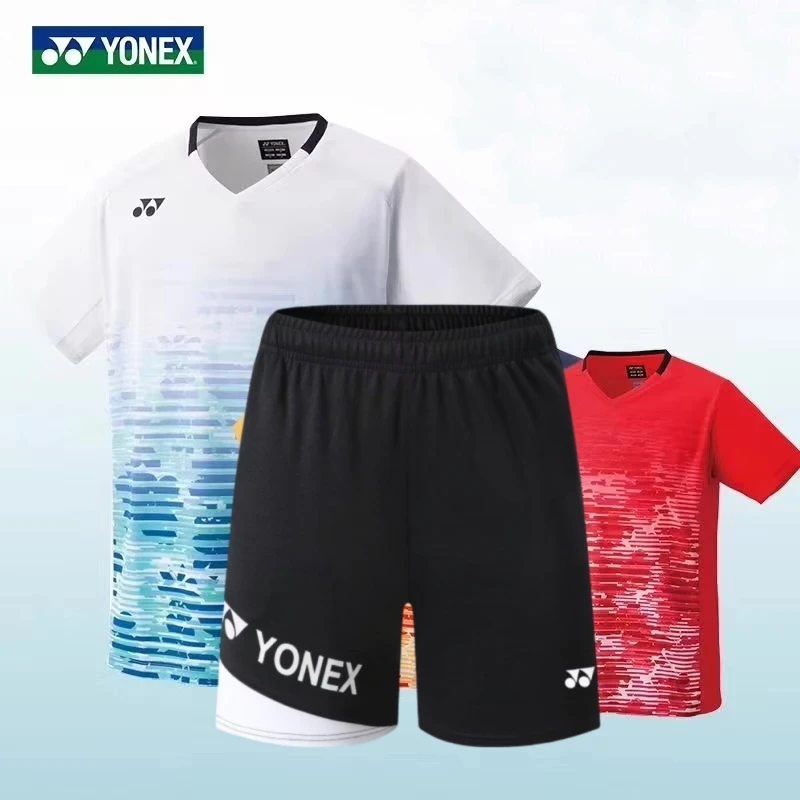 Badminton shorts set top short sleeve breathable quick drying pants running clothes for Yonex men