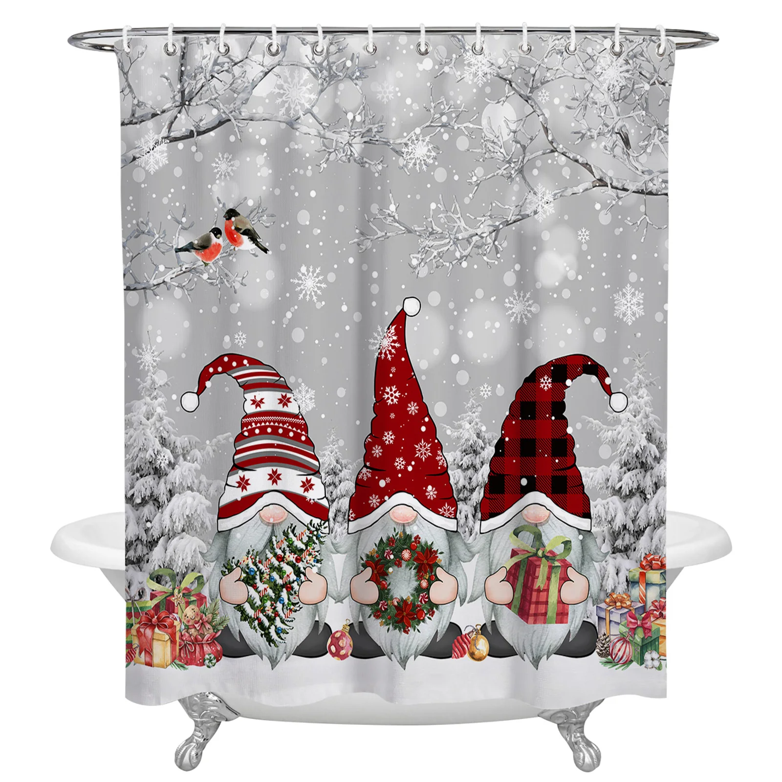 

Christmas Snow Scene Snowflakes Gnome Shower Curtains Waterproof Bath Curtains Home Decor Modern Luxury Bathroom Curtain