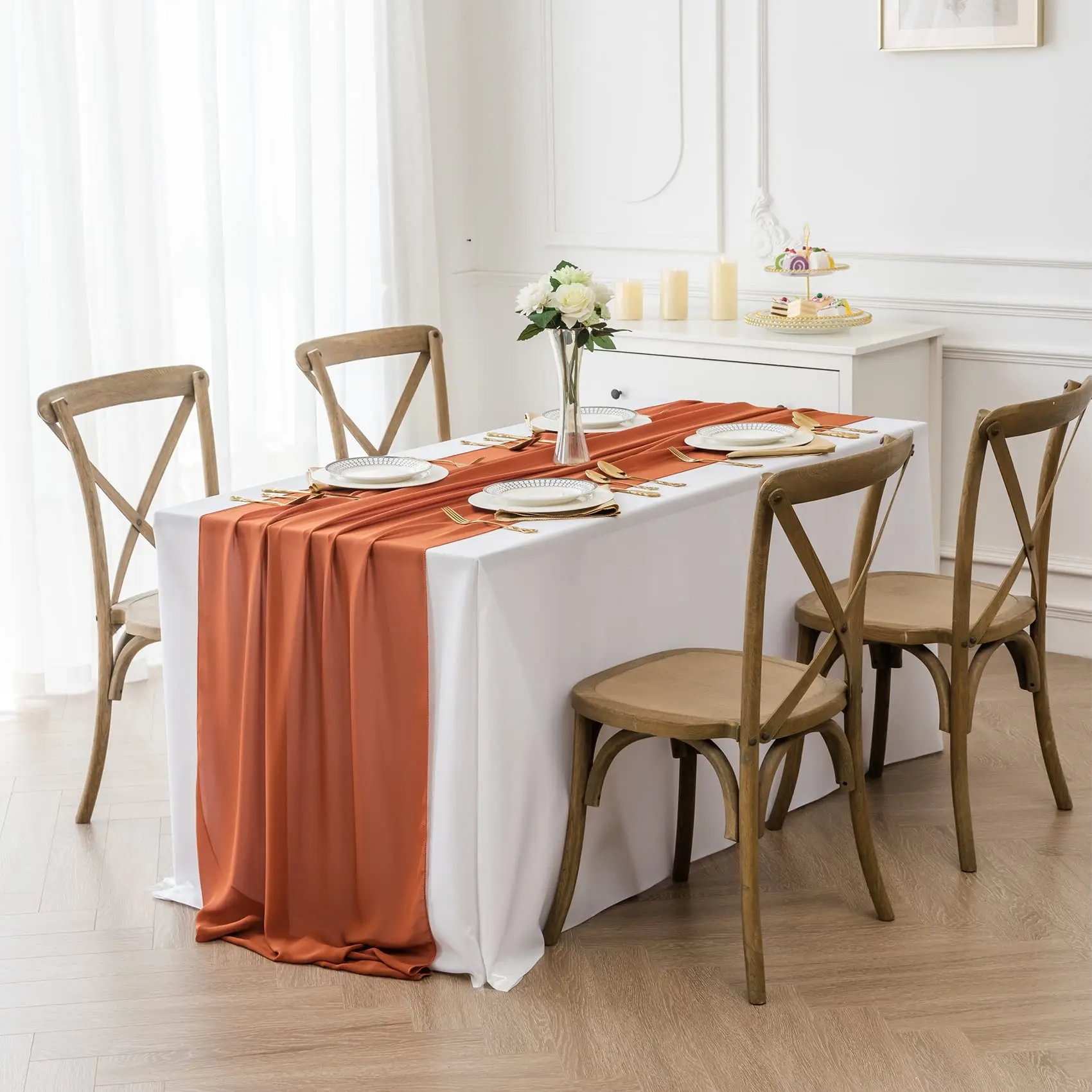 Corredor De Mesa De Chiffon De Terracota, Tecido De Seda Pura, Arco De Casamento Boho Draping Decoração, Decoração De Festa De Aniversário, Conjunto de 6