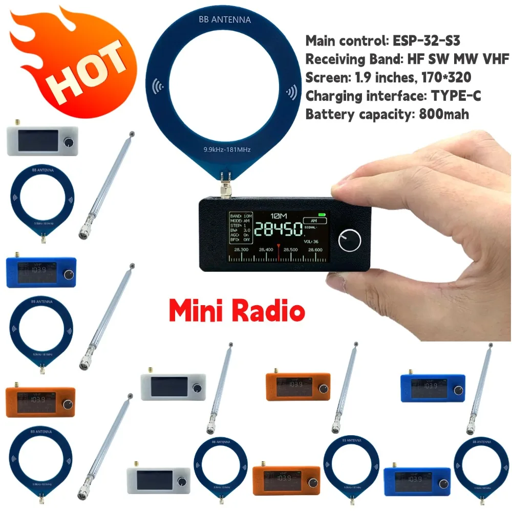 SI4732 1.9inch IPS Screen LSB USB AM FM Radio with Antenna 0.5-108mhz Mini All Band Pocket Radio HF SW MW VHF Receiver