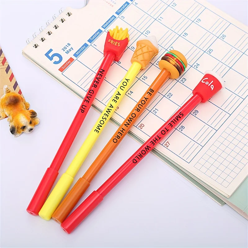 4pcs Creative French Fries Cola Hamburger Inspirational Gel Pens 0.5mm Black Ink Quick Drying Signature Pen Writing Stationery 2