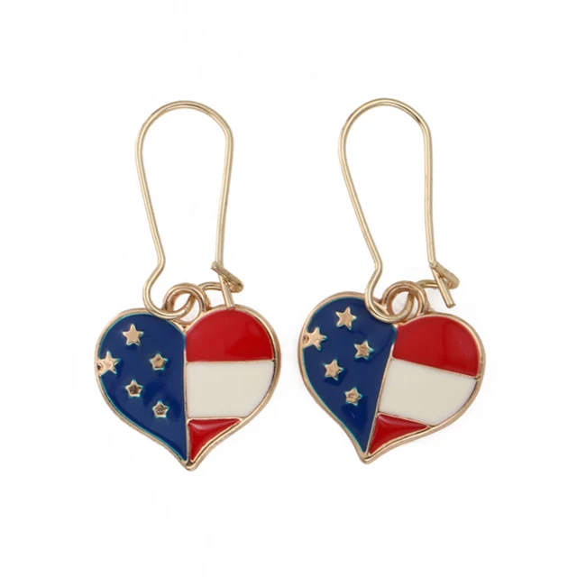 CARTER LISA American Flag Independence Day Heart Star Pendant Hook Earrings For Women Ear Jewelry WF202214