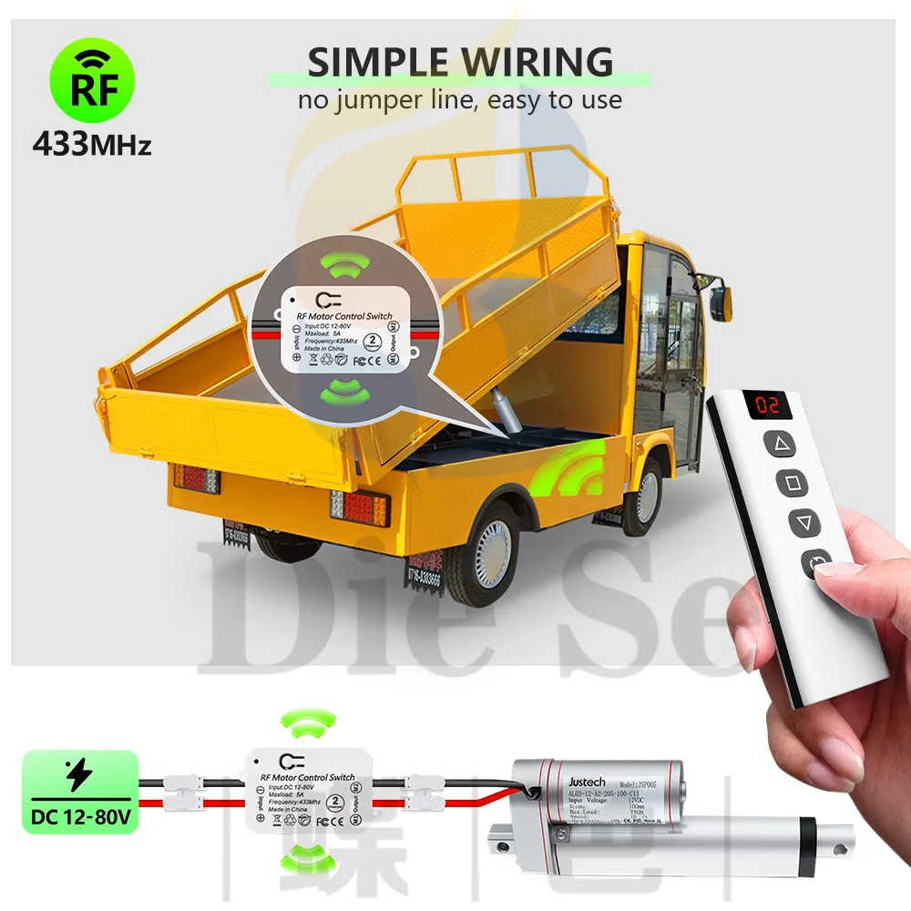 Rf 무선 원격 제어 DC 모터 모듈, 습식 접촉 릴레이 수신기, 커튼 차고 도어용 5 인 1 송신기, 433mhz, 12V, 24V