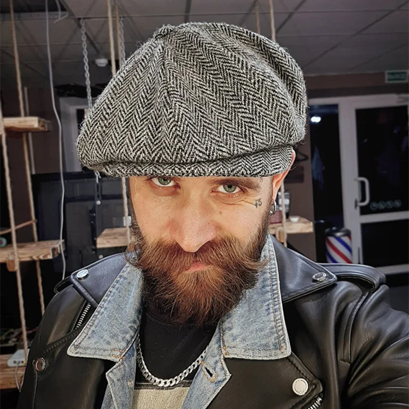 Men Splicing Tweed Newsboy Hat Beret 