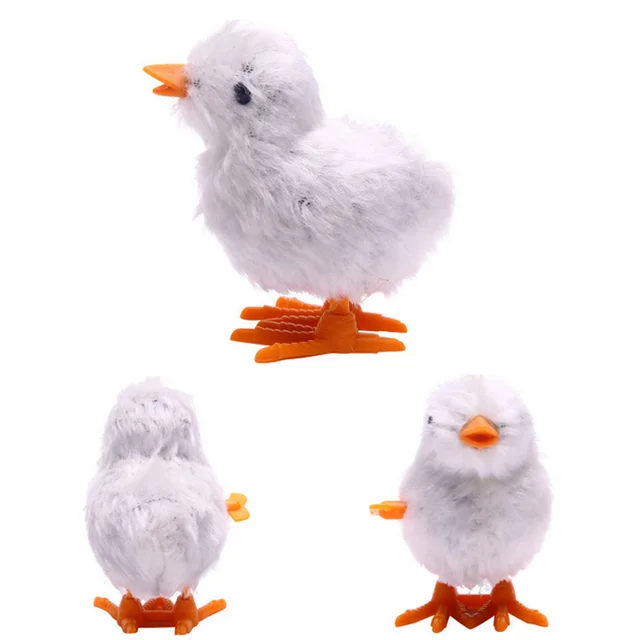 Kids Wind Up Toys Cute Plush Chick Cartoon Jumping Chicken Clockwork Toy Learning Educational Toys for Children Baby Funny Gifts White