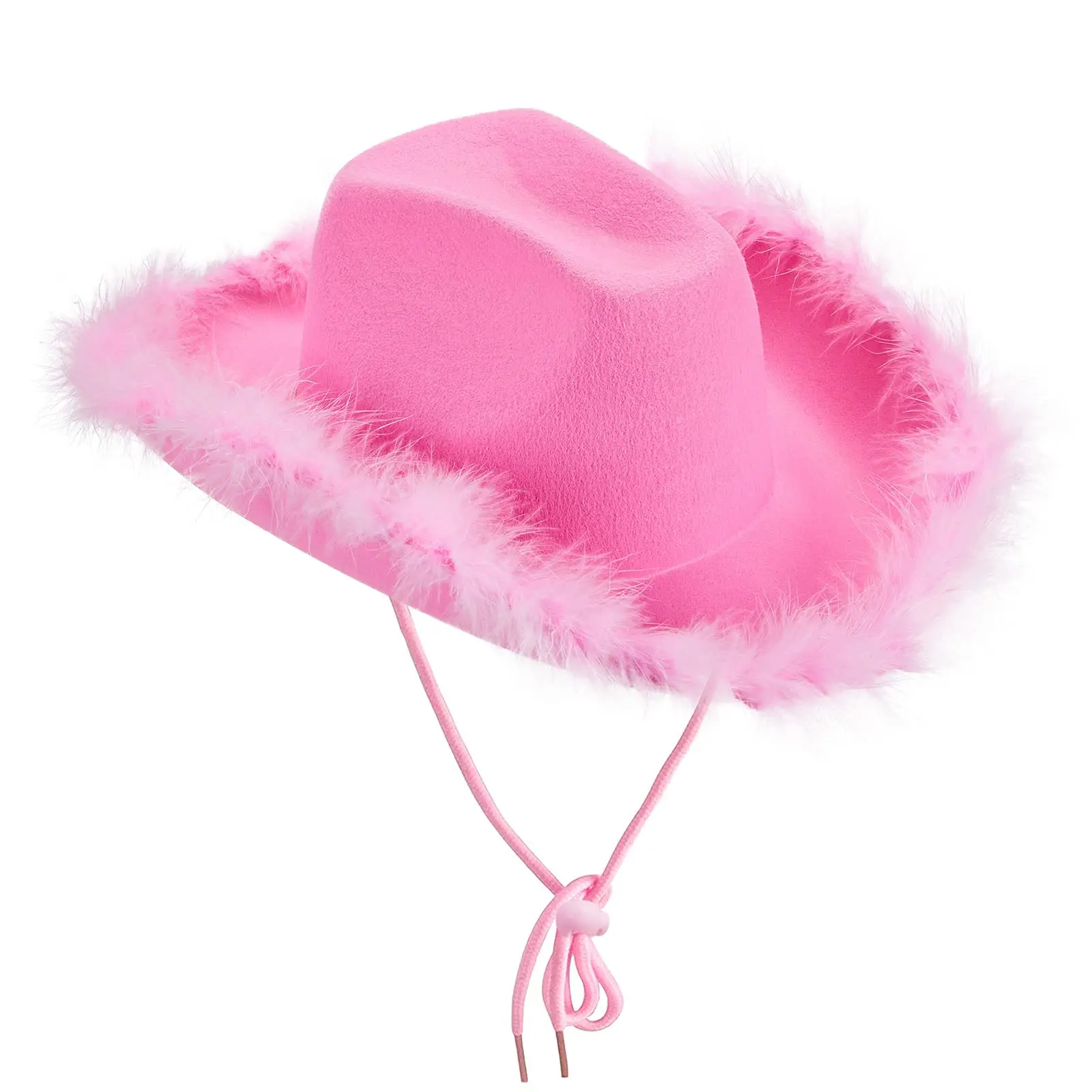 Party Cowboy Hat for Women Cowgirl Hat with Pink Feather Boa Fluffy Feather Brim Adult Size Cowboy Play Costume party hat carnival hat cowboy doll hat