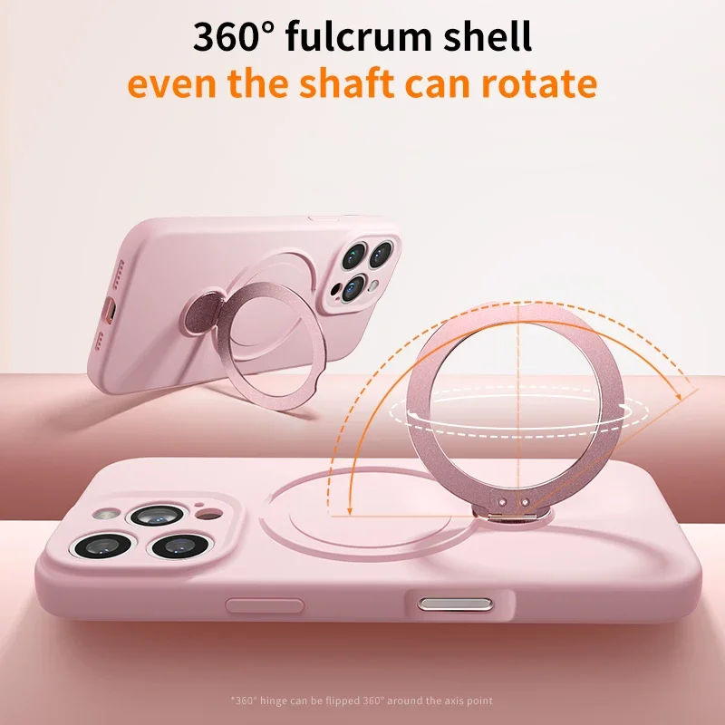 Magnetic Liquid Silicone Phone Case with Hanging Strap and Protective Bracket