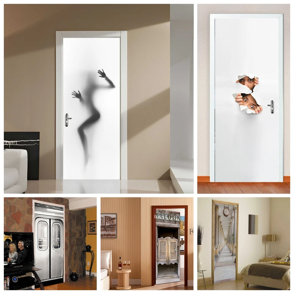 

Modern Bathroom Door Wallpaper, Removable Self-adhesive, 3D Portrait, Still Life Room, Home Vinyl Decal Decoration Sticker