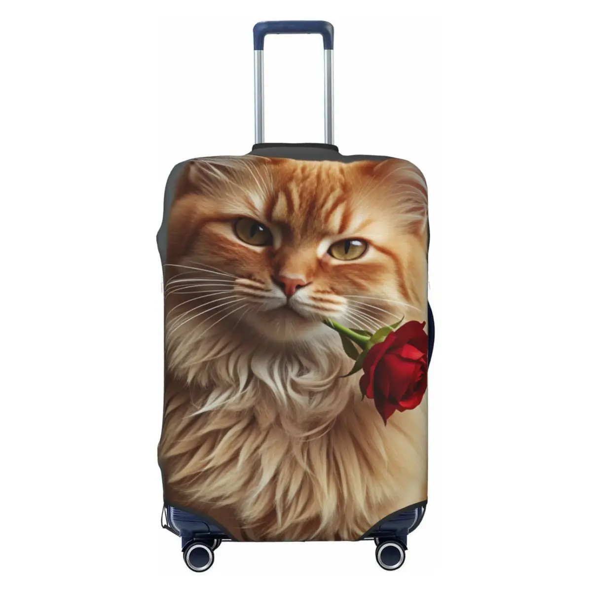 귀엽고 우아한 긴털 고양이와 장미 무늬 여행 가방 커버, 여행 보호, 비행 실용 수하물 용품