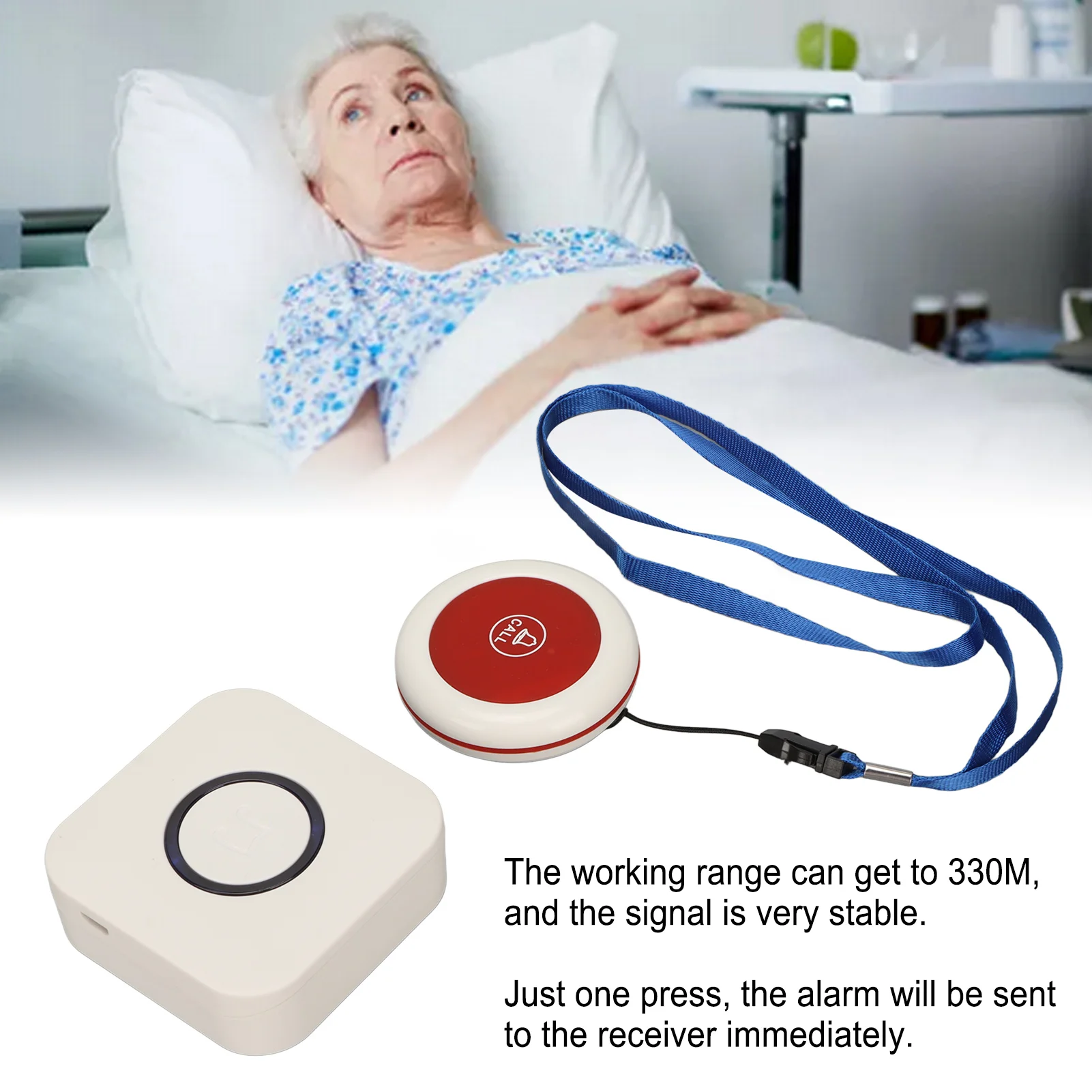 Caregiver Pager Wireless Nurse Call System Alert Button Long Distant ...