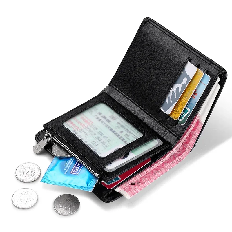 Men Short Wallet Luxury Genuine Leather Wallet For Men Women Purse Standard Card Holders High Quality Zipper Wallets 4