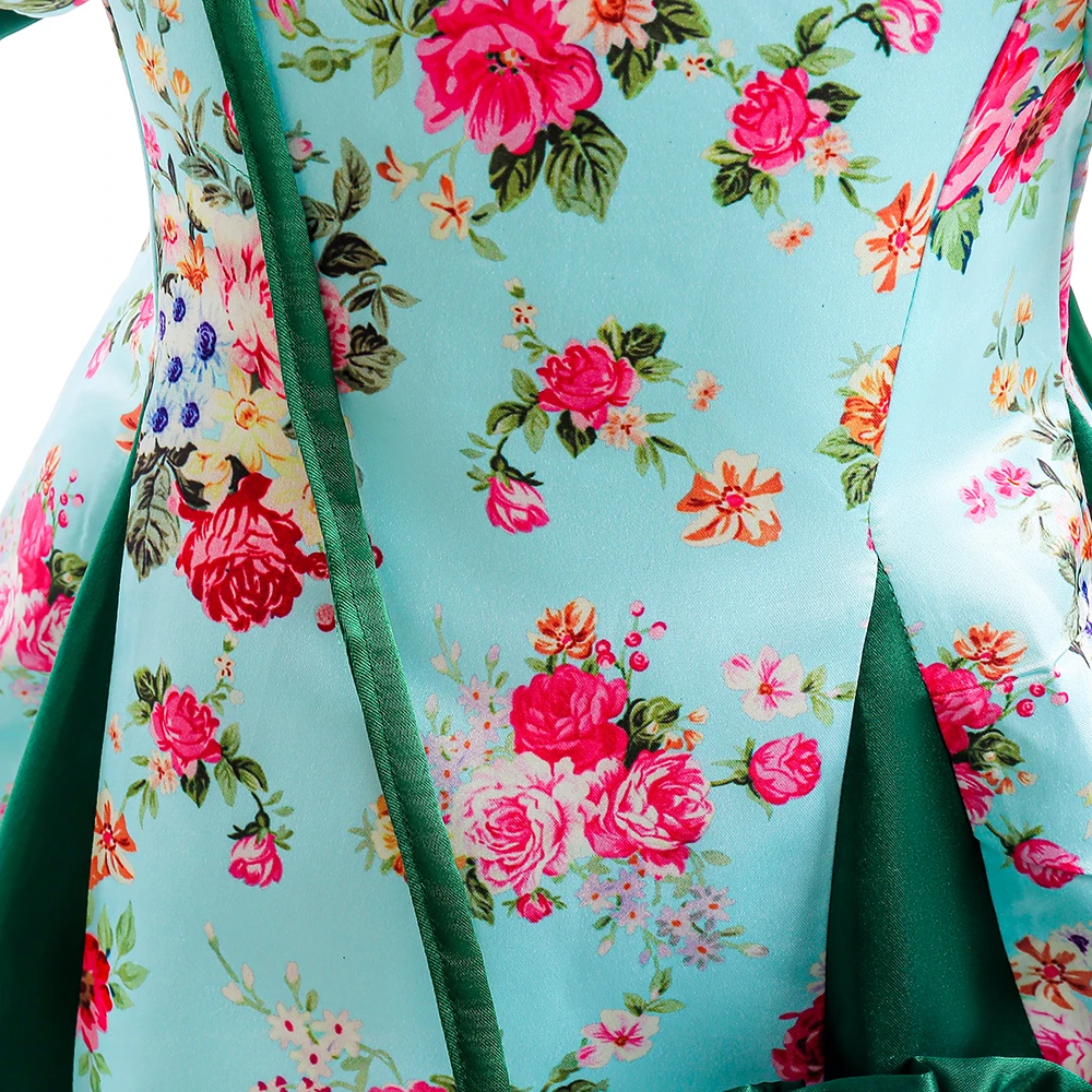 Vestido de princesa floral verde feminino com