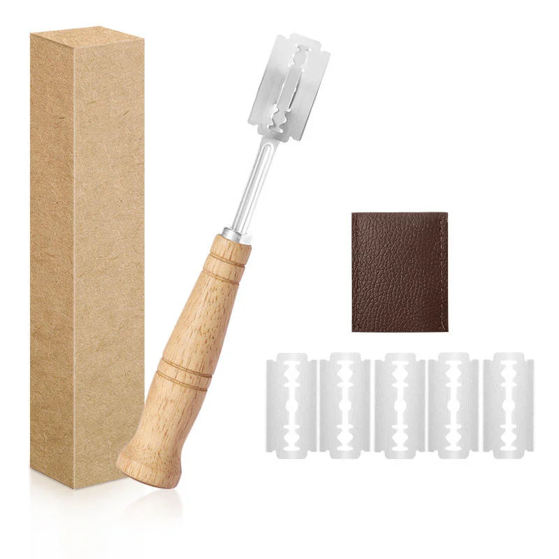 Coltello per pane francese 1-5P con lame, manico in legno normale, accessorio da cucina per la panificazione, coltello per toast a arco curvo stile europeo