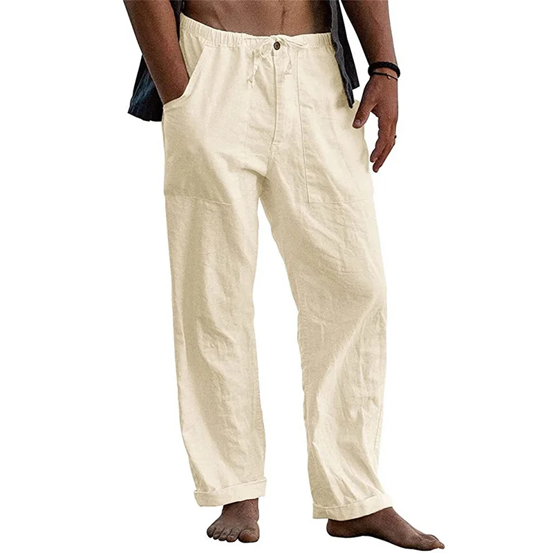 Calça de algodão respirável masculina, calça de