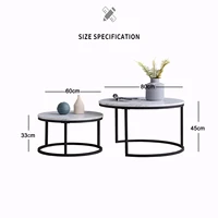 Ensemble de tables basses modernes Comanlai, 2 pièces, structure en métal noir, plateau en marbre, tables d'appoint et de fin de canapé pour salon, table d'appoint, 80 cm 6