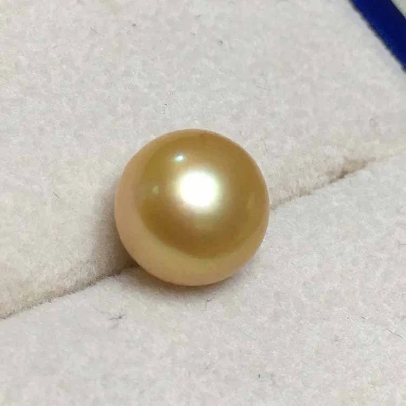 

Huge One 14-15mm Natural Sea Genuine Golden Round Loose Pearl Jewelry Gemstones