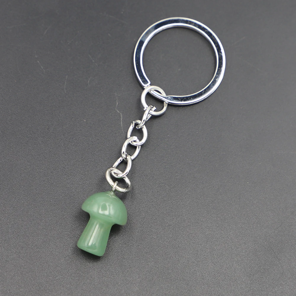 Natural Crystal Agate Mushroom Keychain Bag Hanging Decoration Fashion Cute Keyring Jewelry Accessories Gift Wholesale 10Pcs/Lot