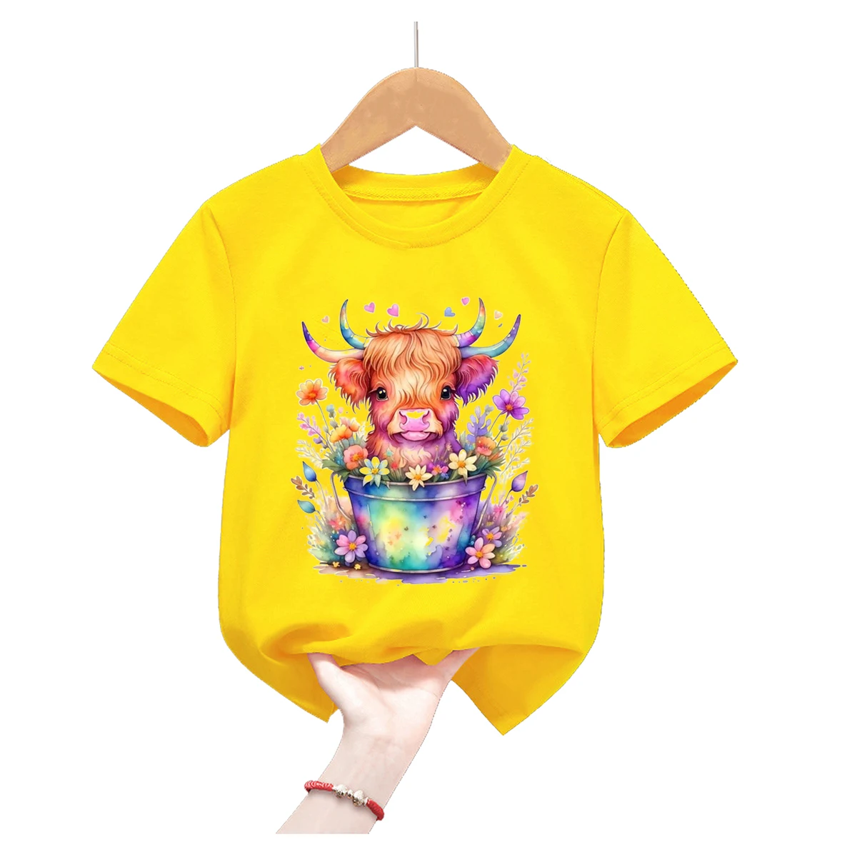 

Kawaii Caw цветы животные принт желтая футболка для девочек/мальчиков Harajuku рубашка Милая Moody детская одежда футболка детская одежда