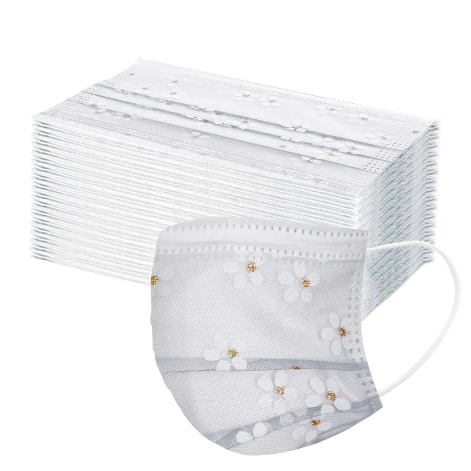 30/50pc Lace Gauze Face Mask 3ply Filter Disposable Mask Cordon Mascarillas Adult Protective Mouth Masks Cherry Blossoms Masque face mask