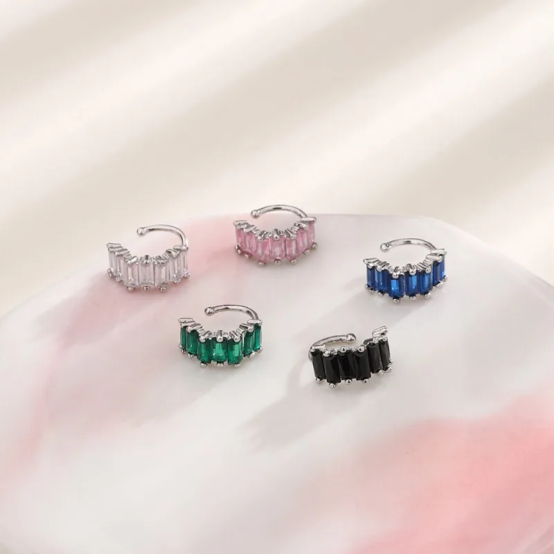 Ear Clip Earrings A Girl 1Pcs Irregular Square Zircon for Women Geometry Ear Cuff Party Fashion Silver Color Jewelry Gifts