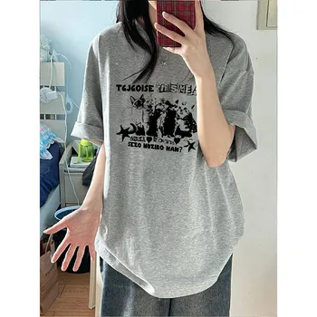 American Retro College Style Men/Women Summer New Cat Print Oversize Short Sleeved T-shirt 1