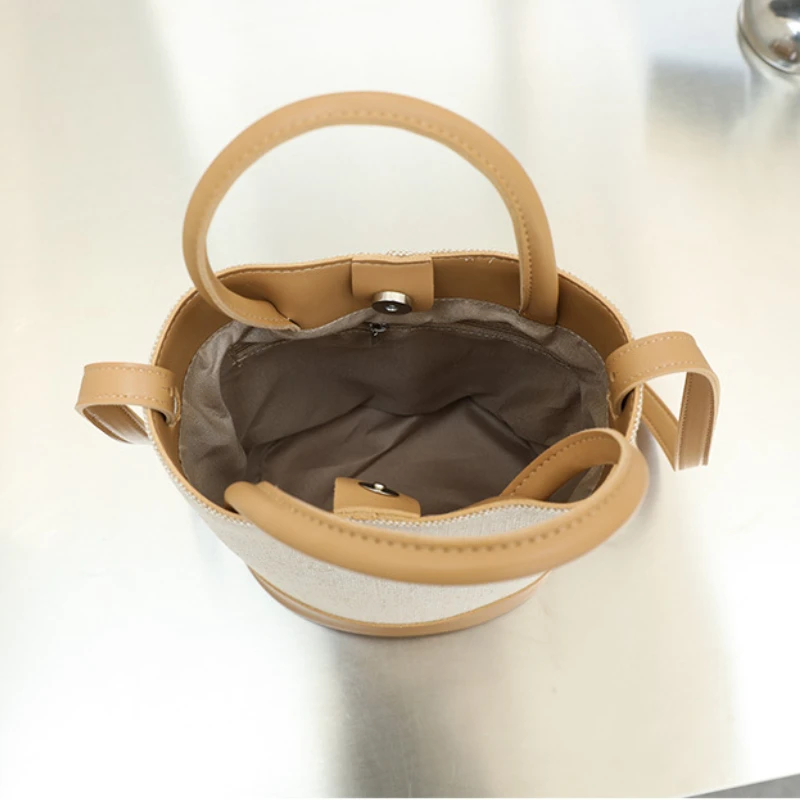 NEW Patchwork Shoulder Bag Canvas PU Leather Color Contrast Handbag Trend Simple Women's Aesthetic Casual Shopping Crossbody Bag