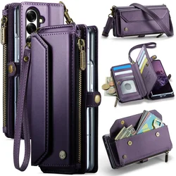 Lanyard Leather Zipper Wallet Card Phone Case with Crossbody Flip Stand Cover - Samsung Z Fold 7 (Purple)