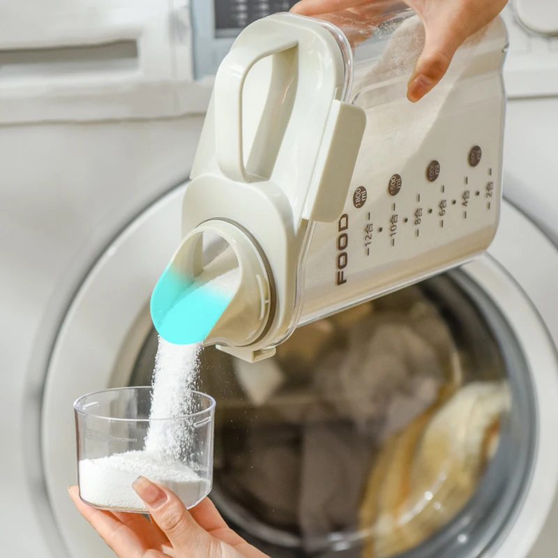 Contenitore Per Detersivo 2,8L Con Coperchio Pop-Up E Cucchiaio - Bianco, In ABS - 4