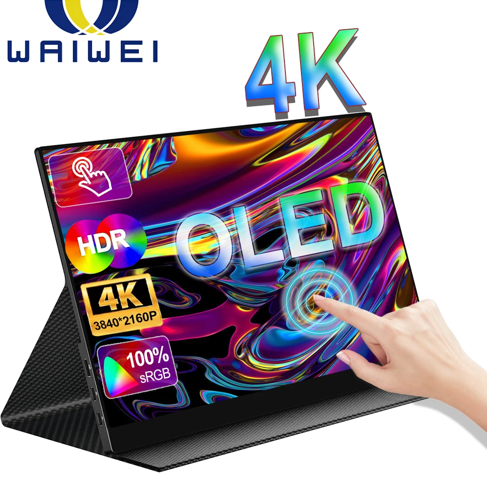 

Waiwei 15.6 Inch OLED 4K UHD Touch screen Portable Monitor 3840x2160 Gaming Monitor for Xbox Switch PS5 Mac Laptop Phone 16 2K