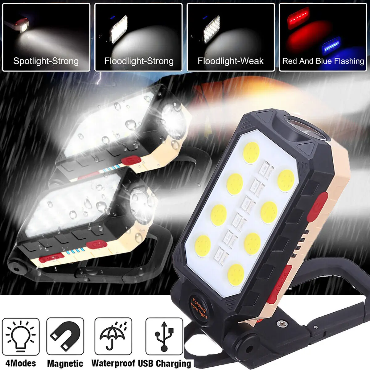 

D2 Magnetic COB LED Work Working Light Lamp USB Rechargeable Flashlight Camping Fishing Lamp Torch Tent Lantern Camp Supplies