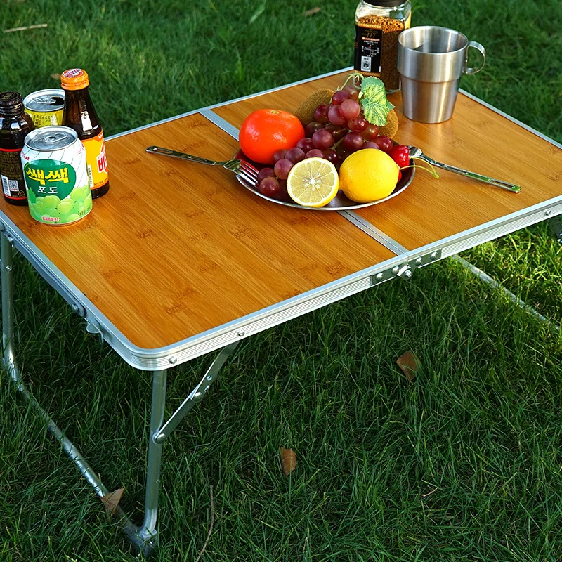 Mesa plegable portátil de madera de bambú para pícnic al aire libre, mesa de tablero de bambú para acampar, muebles simples, mesa de ordenador