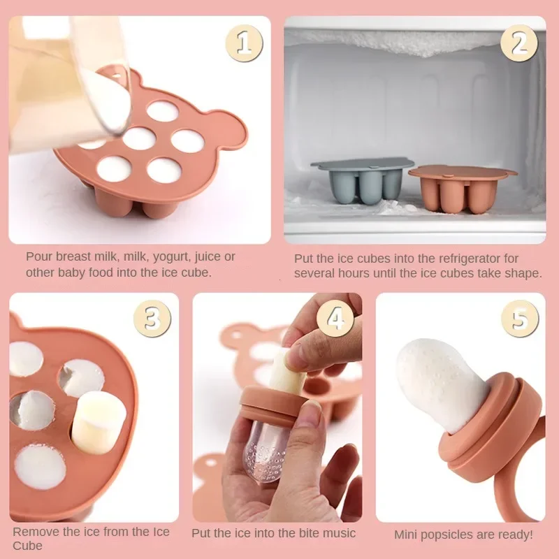 Baby Ice Cream Pops Silicone Mold Ice Cream Maker Popsicles Molds Baby Fruit Feeding Pacifier Teether Toy Sutff