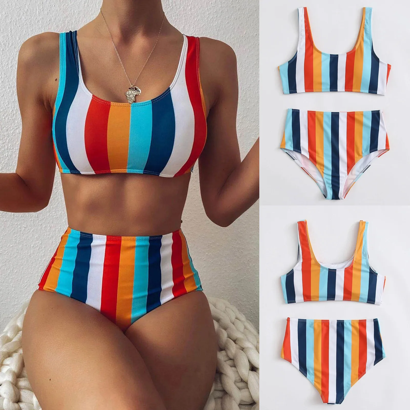 Bañador Estampado Floral Cintura Alta Bikini Mujer Push Up Cintura Alta - Conjunto Dos Piezas Estampado Floral Con Relleno Bikinis Mujer