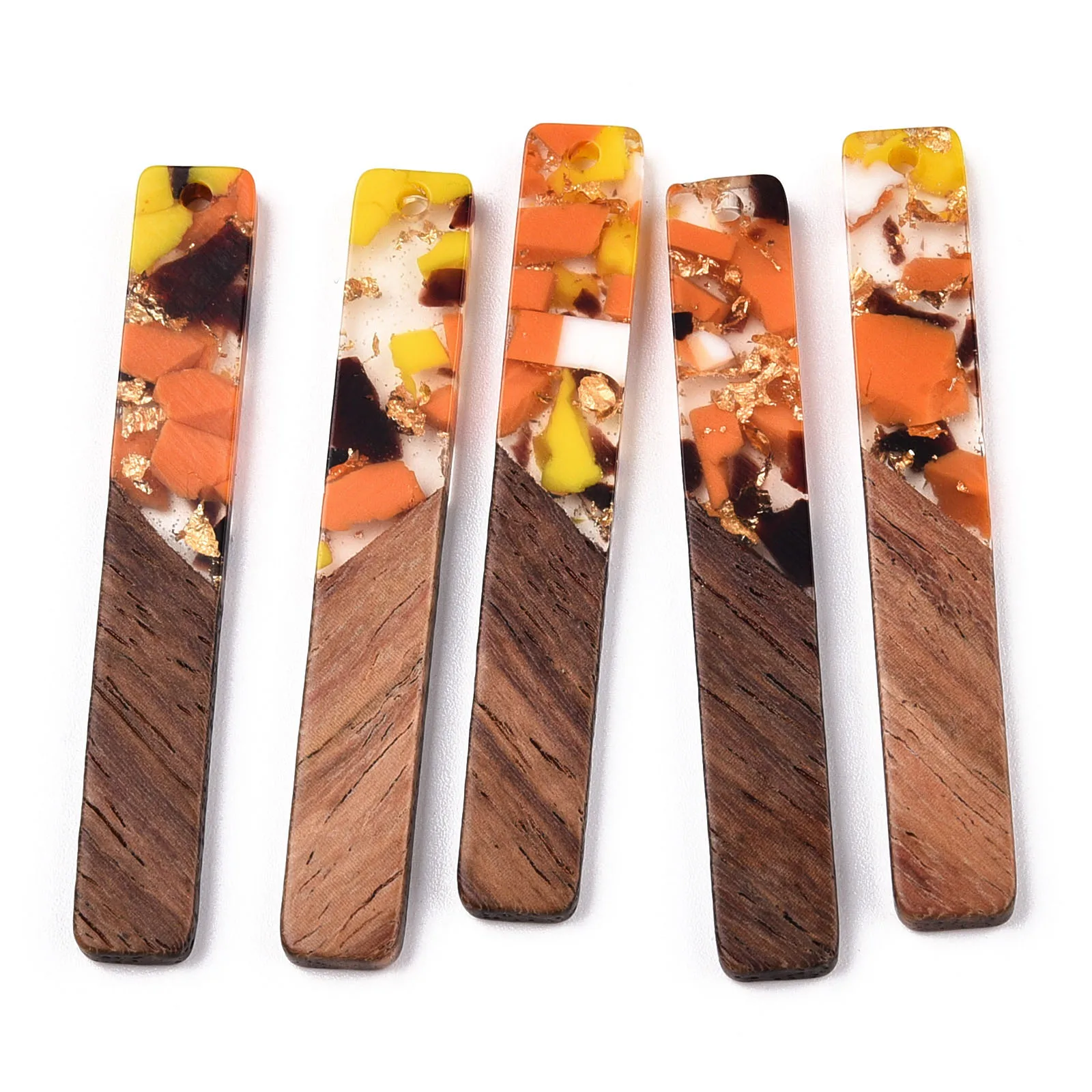 100pcs Transparent Resin Walnut Wood Big Pendants Strip Rectangle Charms for DIY Earrings Necklace Jewelry Making