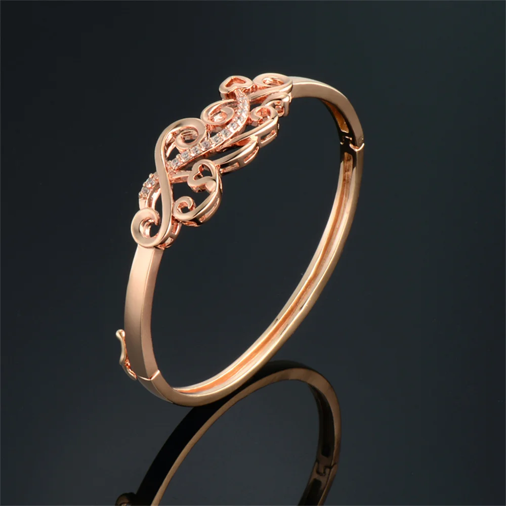 Fashion Rhinestone CZ Heart Flower Metal Bangle Bracelet for Women Accessories Woman Rose Gold Plated Bangles Party Jewelry Gift 2