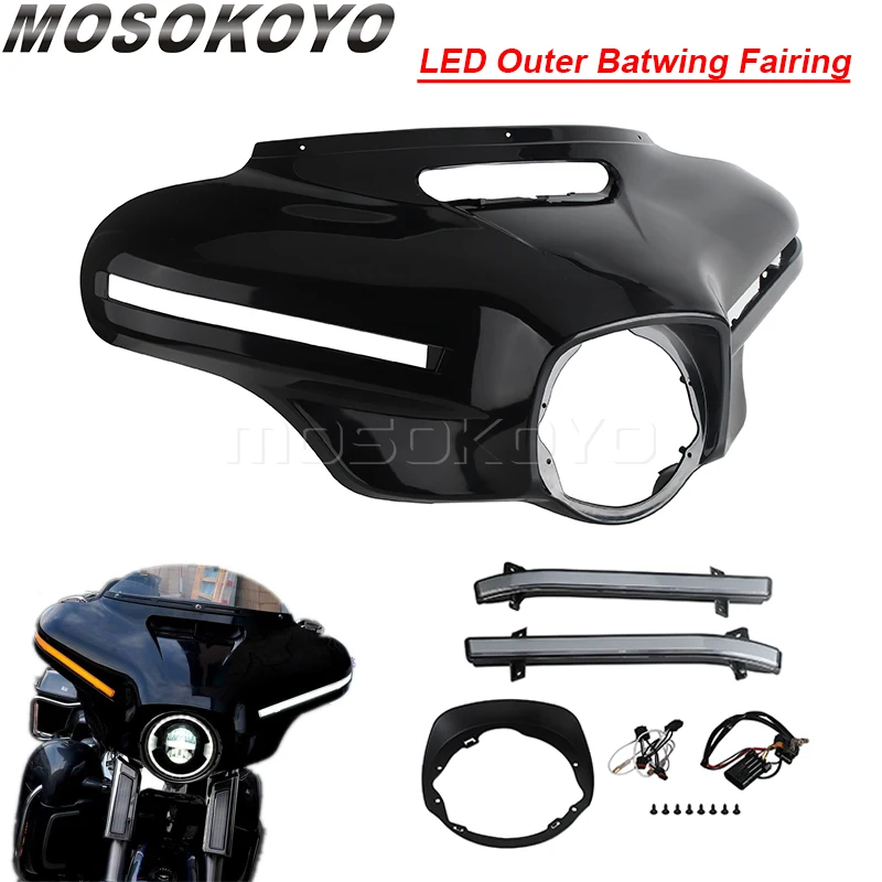 

Motorcycle Front Batwing Headlight Guard Outer Fairing LED Light For Harley Touring Tri Electra Street Glide Ultra Limited FLHT