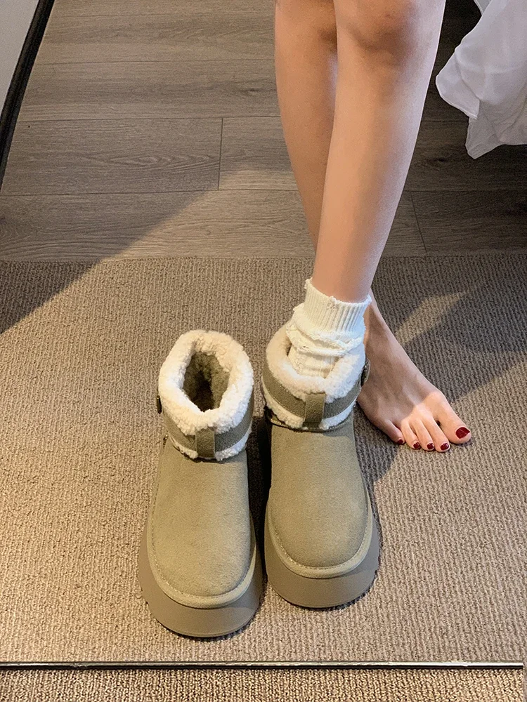 

Женская обувь, зимние ботинки, новая коллекция для осени и зимы 2023 года, плюшевая изоляция, Повседневная хлопковая обувь на толстой подошве с пряжкой