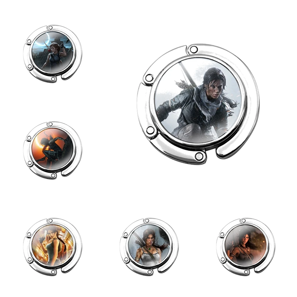 

Foldable Purse Hook for Women's Table Handbag Storage Folding Decor Table Hook Lara Croft Tomb Raider Pattern Style