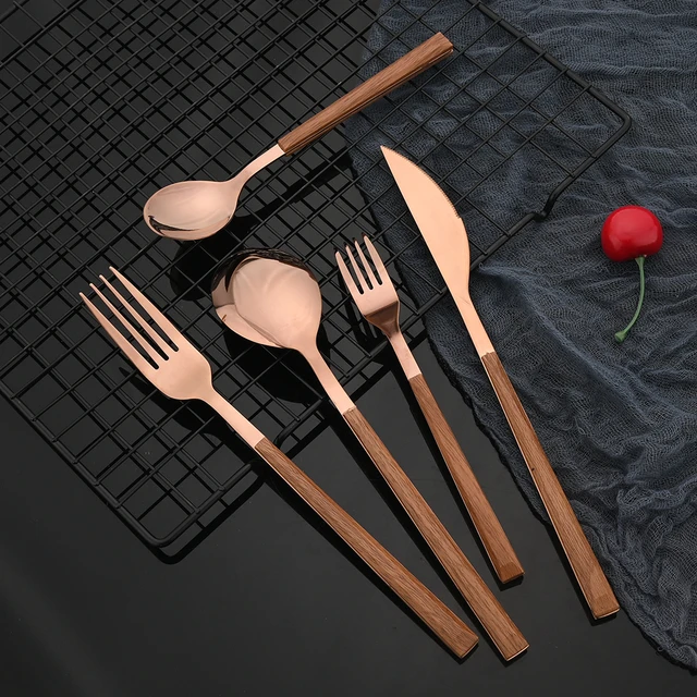 Western Imitation Wooden Handle Dinnerware Cutlery Set Stainless