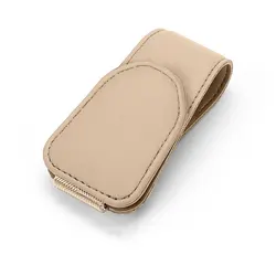Elegant PU Leather Magnetic Glasses Holder for Car Sun Visor - Multi - Function Storage Clip (Beige)