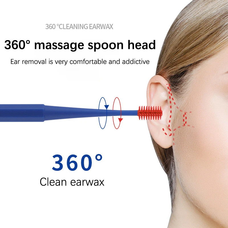 Ear Wax Removal Tool Ear Cleaning Sticks Earpick Remover Silicone Ear Pick Double Head Ear Cleaner 360° Spiral Swab - 5