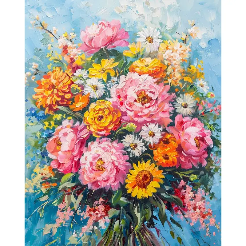 Vibrant Floral Canvas Art Kit with Frame - DIY Handpainted Oil Artwork, 60x75cm