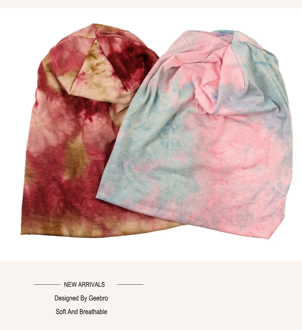 Geebro Frauen Casual Tie Dye Weiche Mützen Hüte Frühling Herbst slouch Hüte Damen Gestrickte Slouchy Skullies Baggy Hut Gorras Kappen – Detail 6