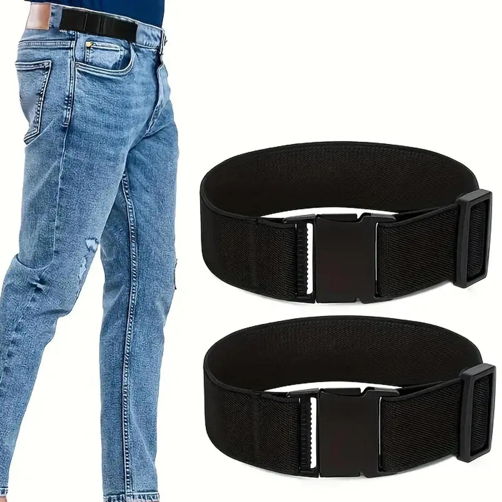 

2 Pieces No Buckle Elastic Belt Easy to Use Waist Belt Clothing Accessory without Buckle Elastic Stretch Belt for Men Women