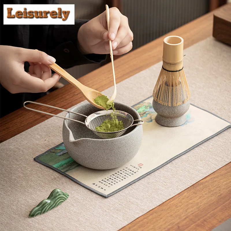 Japanese Coarse Pottery Tea Set Complete Set Matcha Stirring Brush Japanese Matcha Set Kit Tea Making Tea Holder Tea Ceremonial