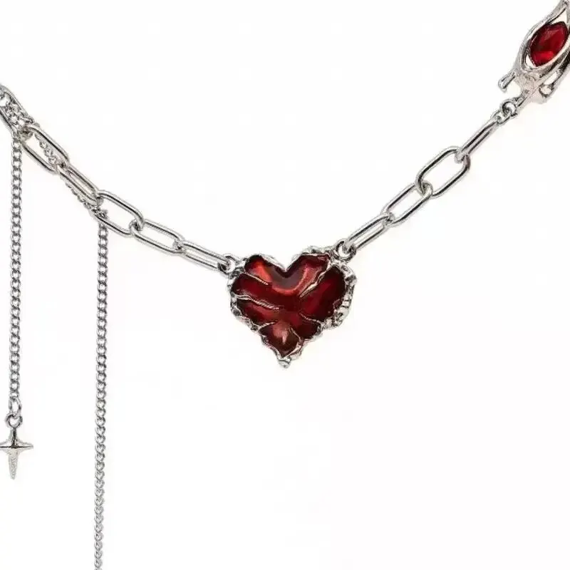 Forever Love Heart Shape Pendant Women Necklace Metal Heart Epoxy Resin Beads Charm Beaded Link Chain Girls Necklace Jewelry