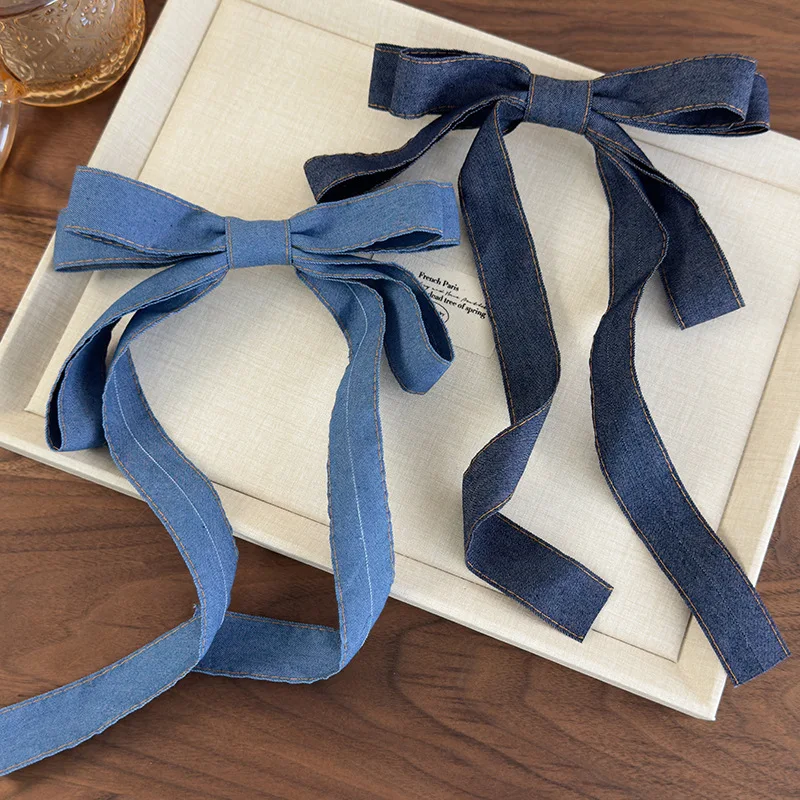 Chic 3D Denim Blue Bow Ribbon Hair Clip – Sweet New Design Hair Accessory