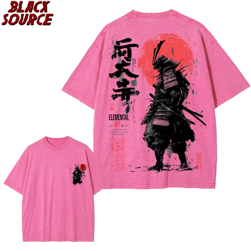 T173 Men's Japanese Samurai Spirit T-Shirts, Large Size Loose T