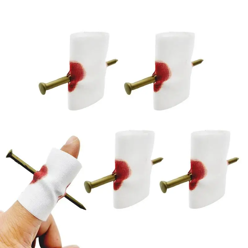 

Spoof Finger Nails Pranks Cuttable Blood Cloth Strip With 5PCS Fake Finger Through Nail Prank Scary Prank Toys Fake Nail Through